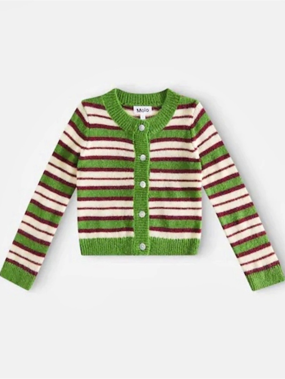 Molo Geraldine Cardigan Girls Striped Green & Cream Size 10